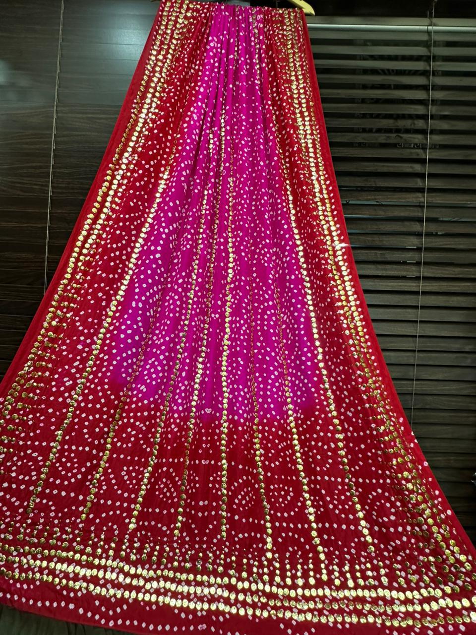 Pink & Red 3-Piece Suit with Pure Gijji Silk Dupatta (3.5 Yards)